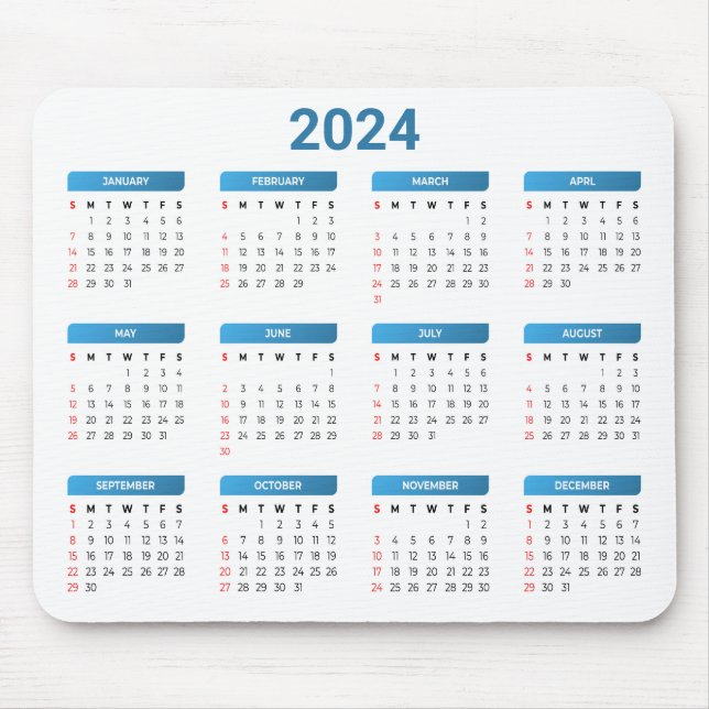 Alfombrilla De Ratón Sencillo 2024 Años Con Una Mirada De Calendario Az (Frente)