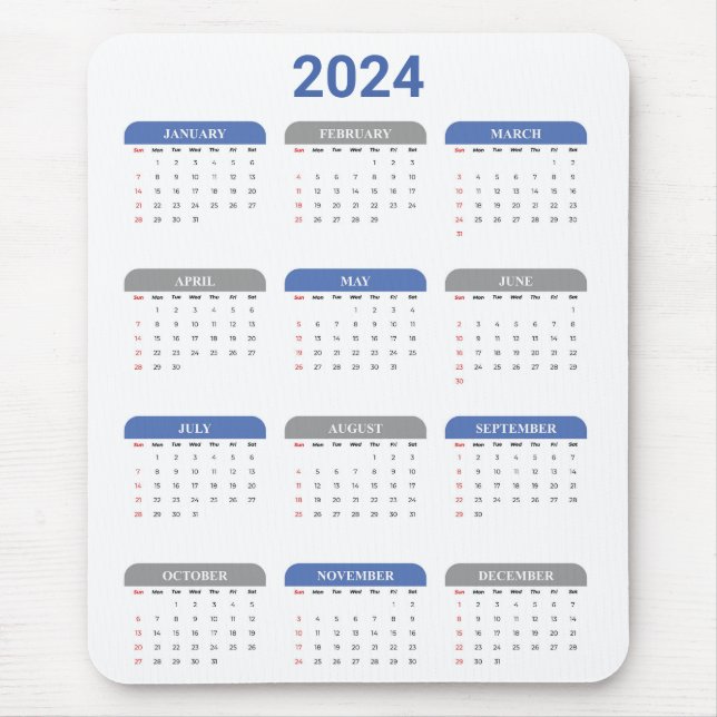 Alfombrilla De Ratón Sencillo 2024 Años Con Una Mirada De Calendario Az (Frente)