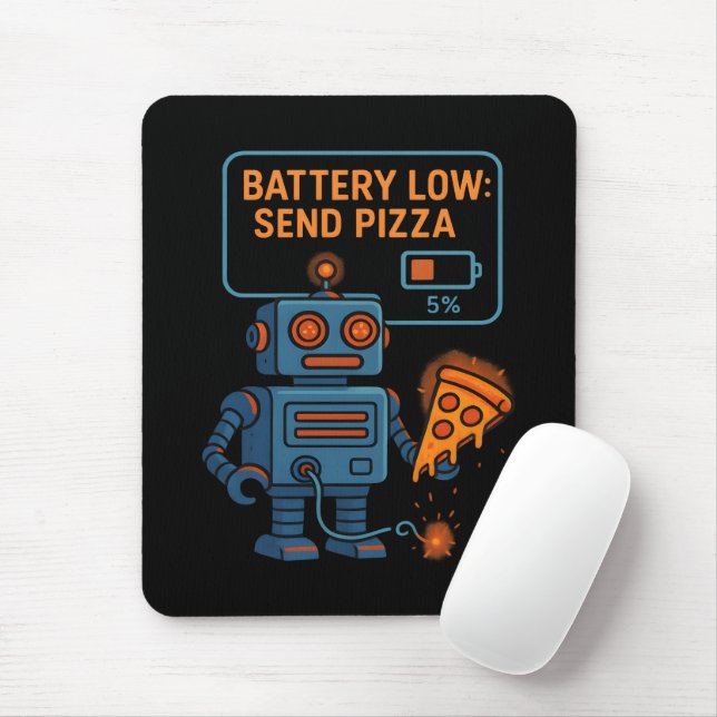 Alfombrilla De Ratón Send Pizza Robot Battery 5% Gaming Foodie Funny (Con ratón)