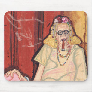 Alfombrilla De Ratón señora mayor y cigarro