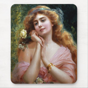 Alfombrilla De Ratón Señora Vintage En Rosa Con Rosa Amarillo