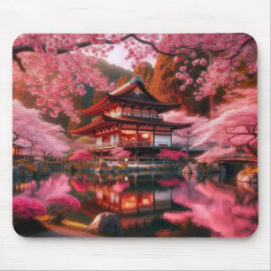 Alfombrilla De Ratón Serene Jardín Japonés en pintura a todo florecimie