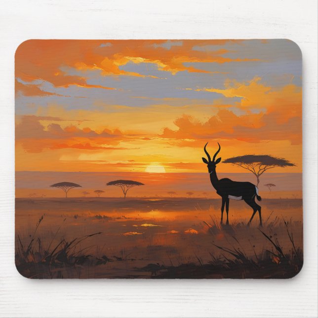Alfombrilla De Ratón Serene Savannah Sunset – Wildlife Landscape Art (Frente)