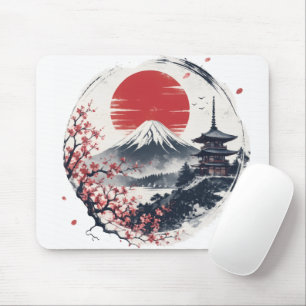 Alfombrilla De Ratón Serenidad del atardecer en el Monte Fuji – Arte de