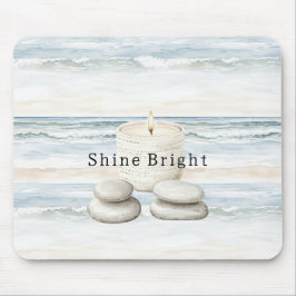 Alfombrilla De Ratón Serenity Blue Beach Ocean Candles Rocks