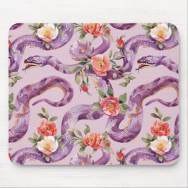 Alfombrilla De Ratón Serpientes Purpúreas Flores Rojas de Crema