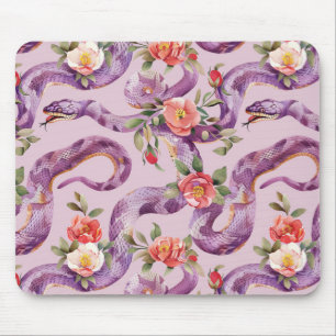 Alfombrilla De Ratón Serpientes Purpúreas Flores Rojas de Crema