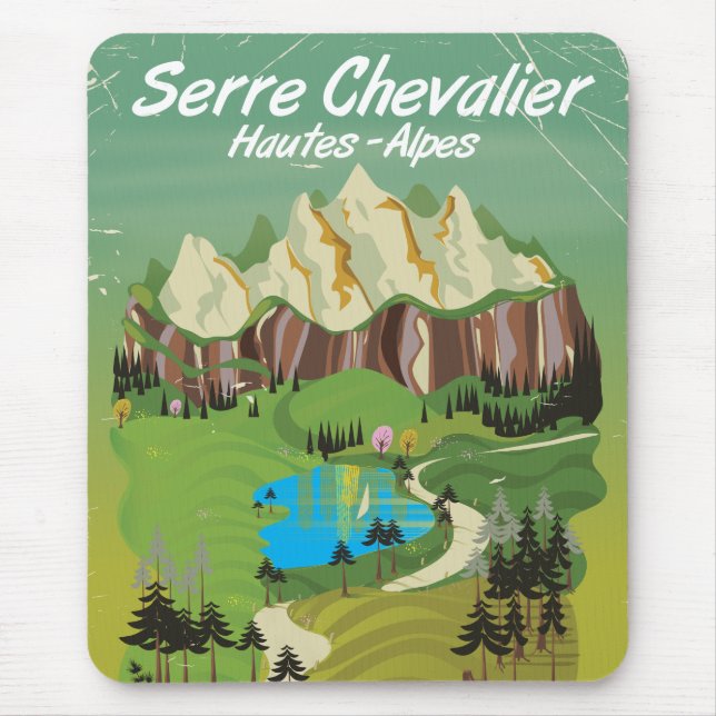 Alfombrilla De Ratón Serre Chevalier, afiche de viajes para esquiar en  (Frente)