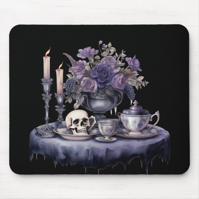 ALFOMBRILLA DE RATÓN SERVICIO DE TÉ GÓTICO PURPLE CON VASO DE FLORES (Frente)