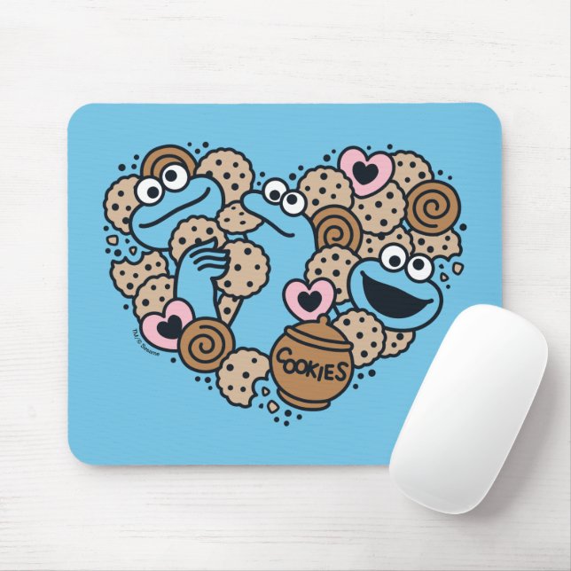 Alfombrilla De Ratón Sésamo | Cookie Monster Doodle Heart (Con ratón)