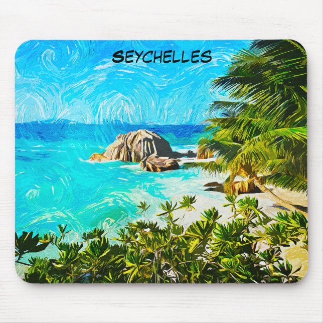 Alfombrilla De Ratón Seychelles Tropical Oil Painting – Vibrant Island  (Frente)