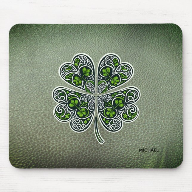 Alfombrilla De Ratón Shamrock Colover  St.Patrick`s Day Green Leather  (Frente)