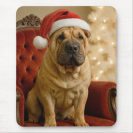 Alfombrilla De Ratón Shar-Pei de Navidad con sombrero de Santa