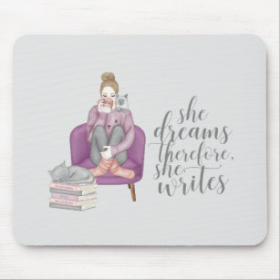 Alfombrilla De Ratón "She Dreams Therefore She Writes" Cat Mouse Pad