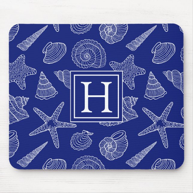 Alfombrilla De Ratón Shell azul brillante modela el | añade su inicial (Frente)