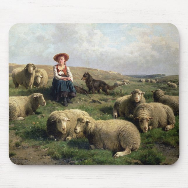Alfombrilla De Ratón Shepherdess con las ovejas en un paisaje (Frente)