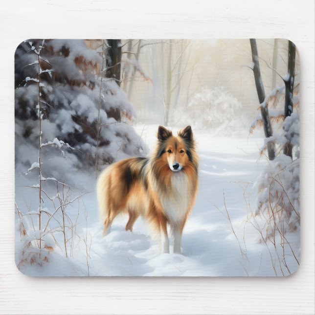 Alfombrilla De Ratón Shetland Sheepdog Deja Que Nieva Navidades (Frente)