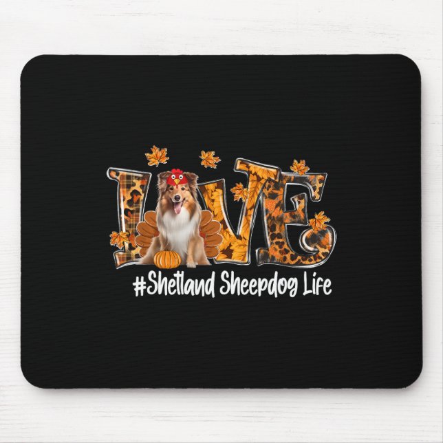 Alfombrilla De Ratón Shetland Sheepdog Dog Turkey Gracioso Día de Acció (Frente)