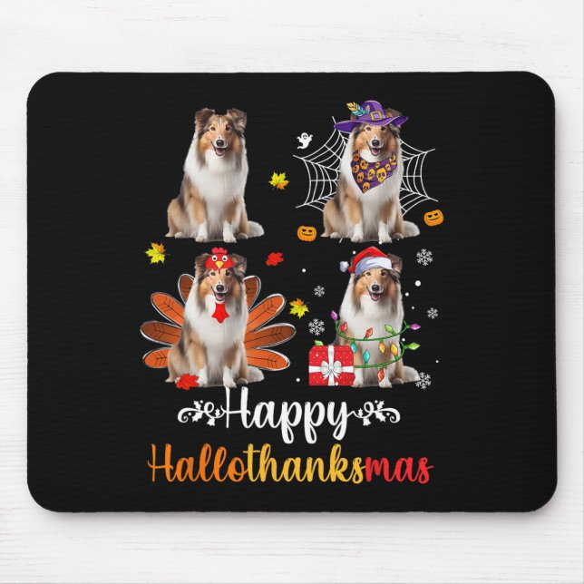 Alfombrilla De Ratón Shetland Sheepdog Halloween Navidades Happy Hallot (Frente)
