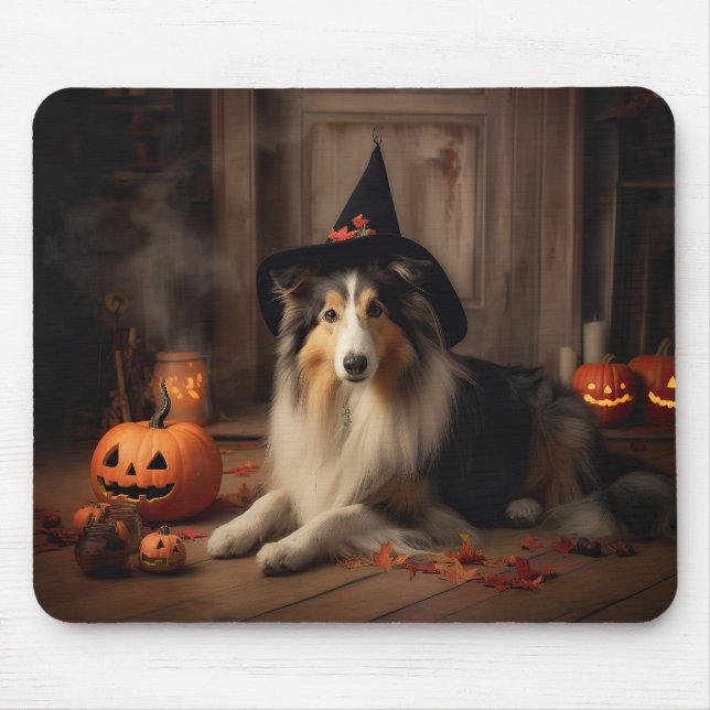 Alfombrilla De Ratón Shetland Sheepdog Pumpkins Halloween Scary (Frente)