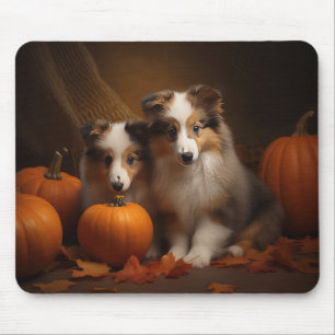 Alfombrilla De Ratón Shetland Sheepdog Puppy Autumn Delight Pumpkin