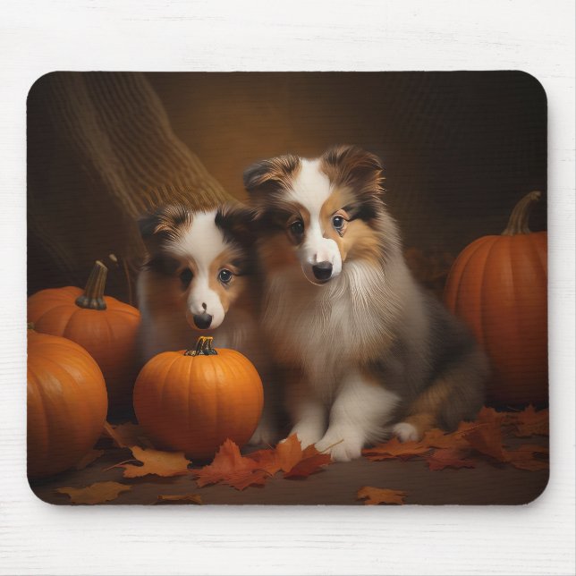 Alfombrilla De Ratón Shetland Sheepdog Puppy Autumn Delight Pumpkin (Frente)