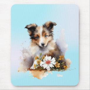 Alfombrilla De Ratón Shetland Sheepdog Puppy Mascota Flor acuática