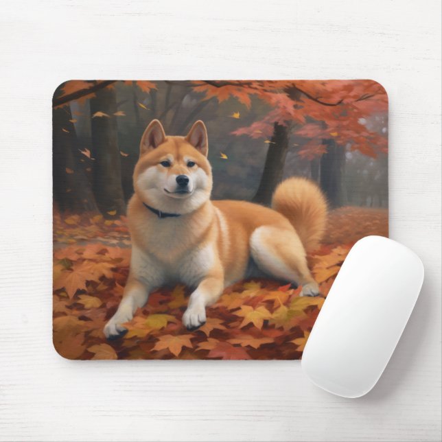 Alfombrilla De Ratón Shib Inu en otoño se inspira (Con ratón)