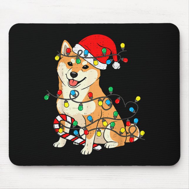 Alfombrilla De Ratón Shiba Inu Dog Christmas Lights Santa Xmas Pet Dog  (Frente)
