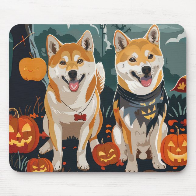 Alfombrilla De Ratón Shiba Inu Halloween Spooky (Frente)