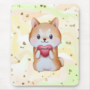 Alfombrilla De Ratón Shiba Inu sosteniendo un corazón