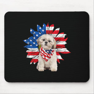 Alfombrilla De Ratón Shih Tzu Bandera Estadounidense Sunflower Dog Aman