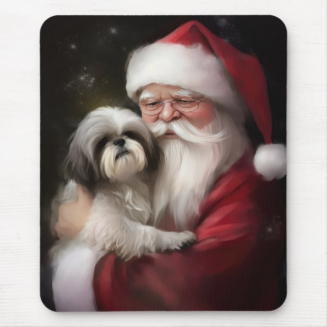 Alfombrilla De Ratón Shih Tzu Con Navidades festivos de Santa Claus (Frente)