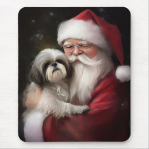 Alfombrilla De Ratón Shih Tzu Con Santa Claus Navideño Festivo