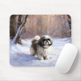 Alfombrilla De Ratón Shih Tzu Deja que nieve Navidad