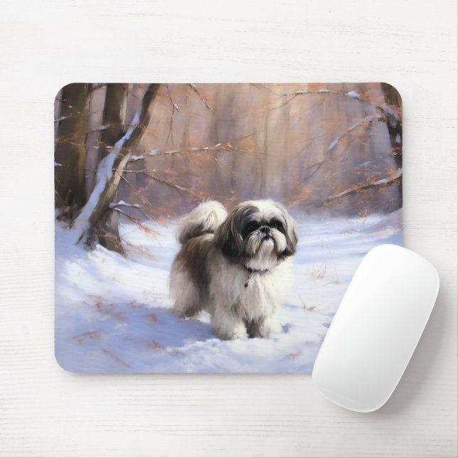 Alfombrilla De Ratón Shih Tzu deja que nieve Navidades (Con ratón)