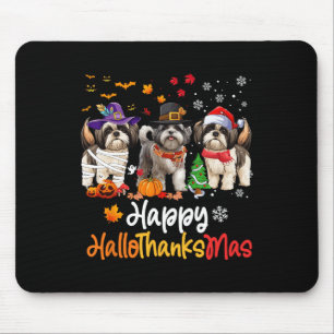 Alfombrilla De Ratón Shih Tzu Dog Halloween Navidades Felices Hallograc