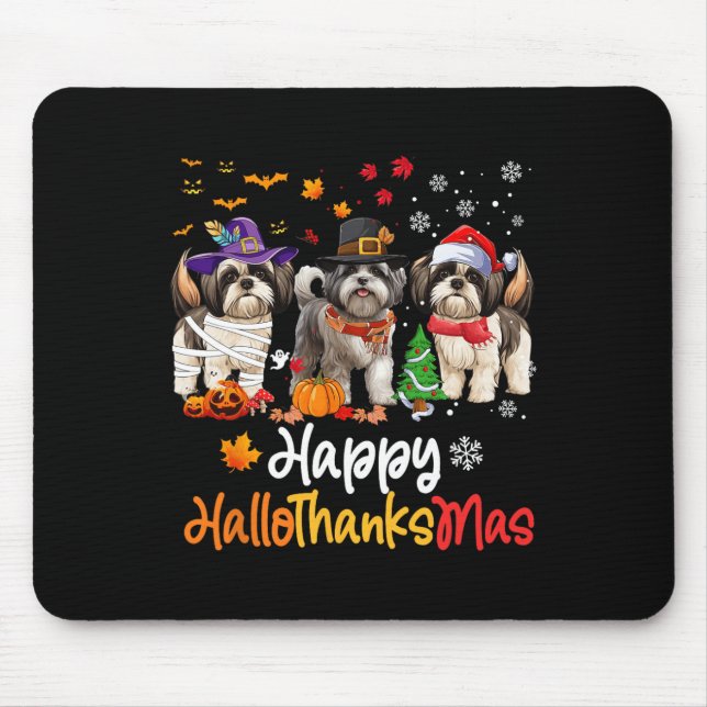Alfombrilla De Ratón Shih Tzu Dog Halloween Navidades Felices Hallograc (Frente)