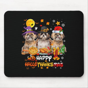 Alfombrilla De Ratón Shih Tzu Dog Happy Halloween Acción de Gracias Mer