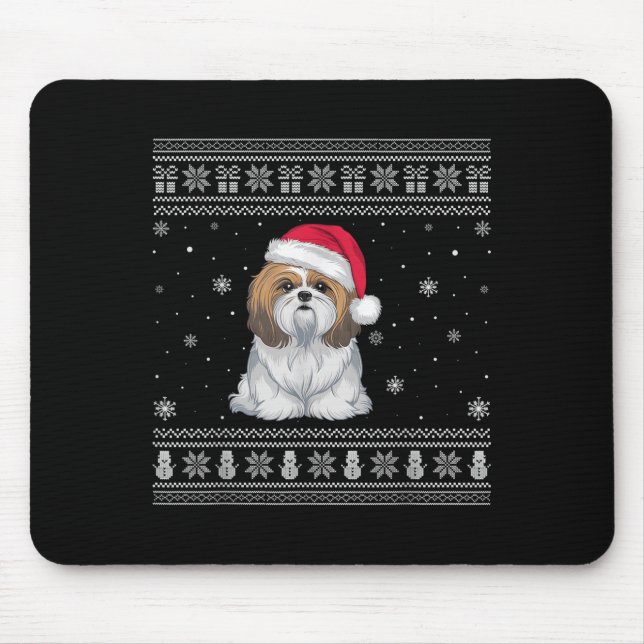 Alfombrilla De Ratón Shih Tzu Dog Lovers Men Women Santa Ugly Xmas Swea (Frente)