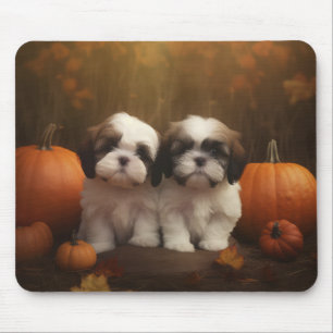 Alfombrilla De Ratón Shih Tzu Puppy Calabaza deslumbrante de otoño