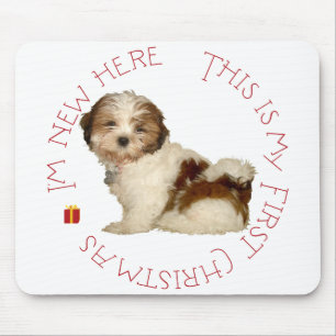 Alfombrilla De Ratón Shih Tzu Puppy Primera Navidad
