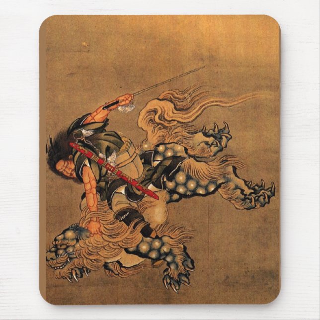 Alfombrilla De Ratón Shoki que monta un león de Shishi (Frente)
