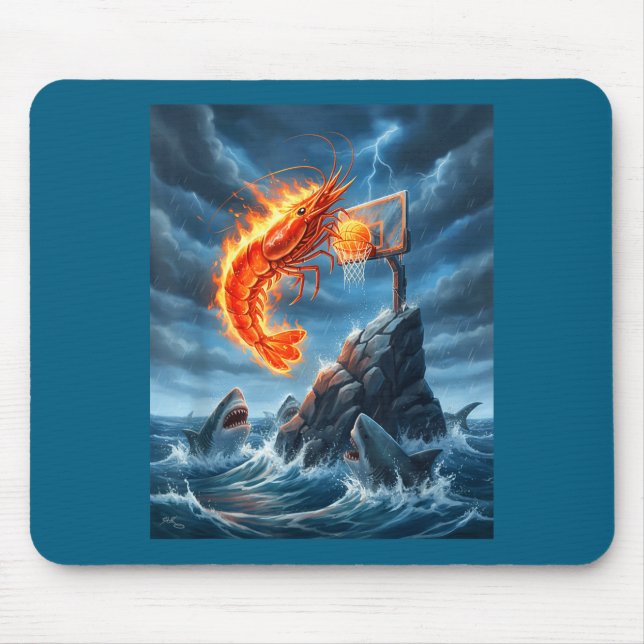 Alfombrilla De Ratón Shrimp Dunking On Shark Funny Fishing Meme Basketb (Frente)