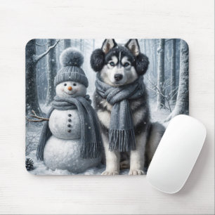 Alfombrilla De Ratón Siberan Husky Con Snowman