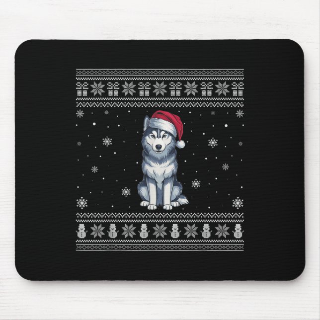 Alfombrilla De Ratón Siberian Husky Dog Lovers Men Women Santa Ugly Xma (Frente)
