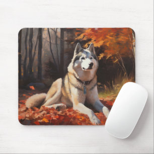 Alfombrilla De Ratón Siberian Husky en otoño inspira la caída de las ho