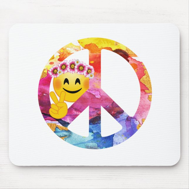 Alfombrilla De Ratón Signo de la paz, arte de la acuarela del Emoticon (Frente)