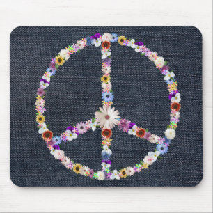 Alfombrilla De Ratón signo de paz floral en denim