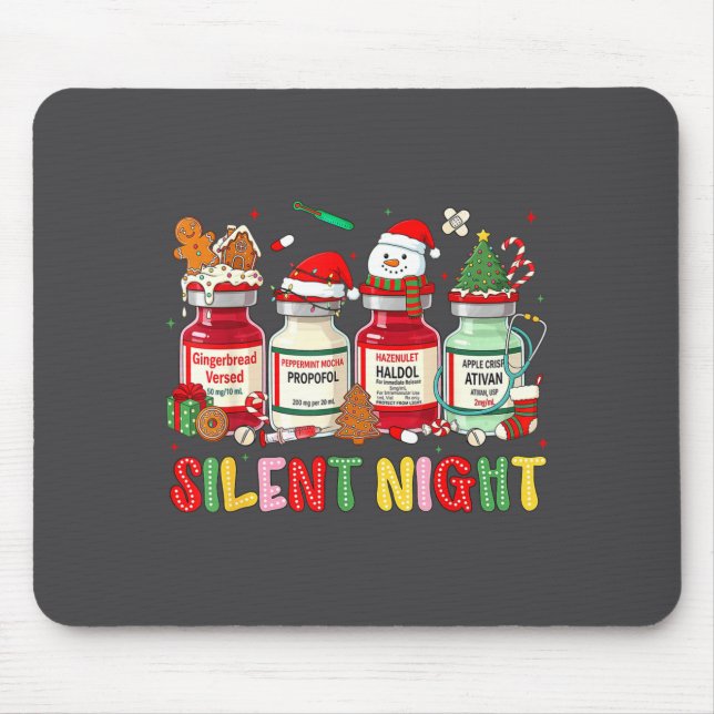 Alfombrilla De Ratón Silent Night Funny Nurse Christmas Design  (Frente)